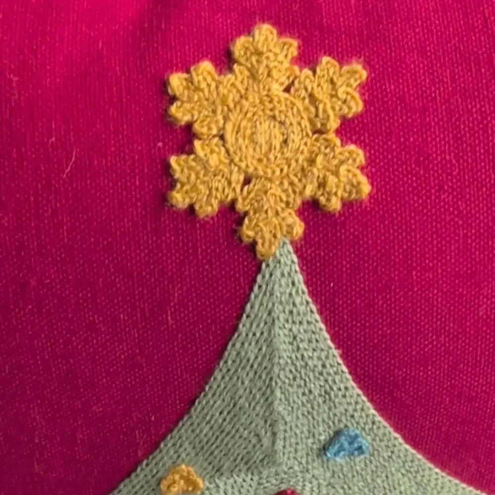 Embroidered Red Canvas Christmas Tree Pillow 17